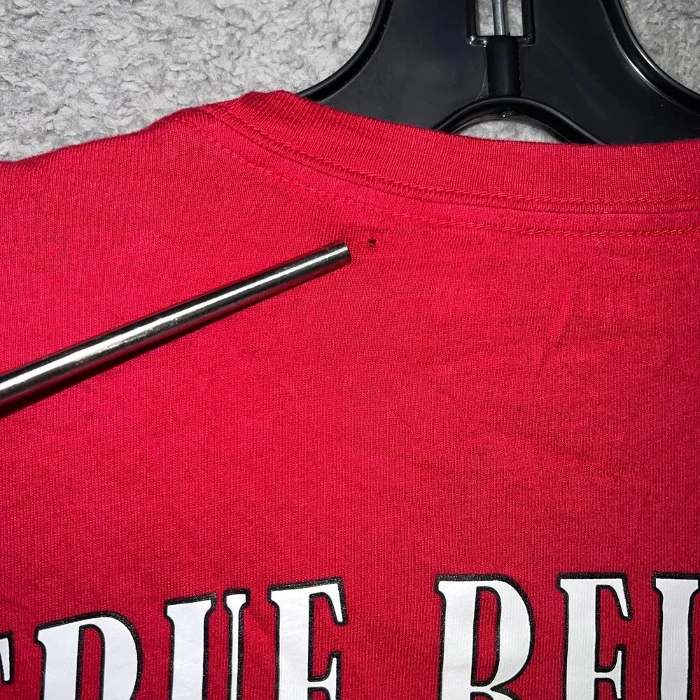 True Religion Buddha Guitar T Shirt Men's Sz 2XL XXL Red Spell Out 2‎ Sided Tee